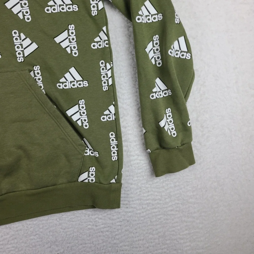 Adidas Hoodie Mens Large Olive‎ Green Spell Out Activewear Cotton Blend